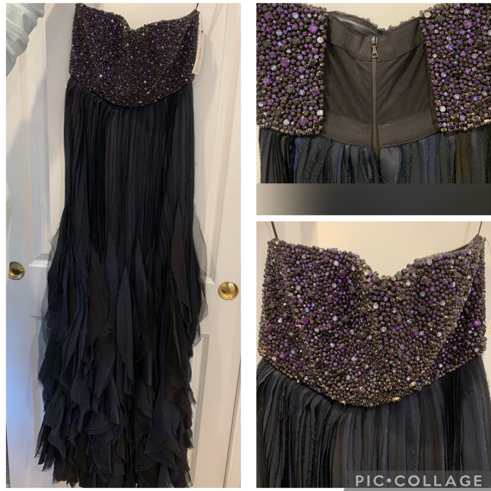 Alice + Olivia Navy/Purple Strapless Beaded Bust Dress Evening Gown NWT